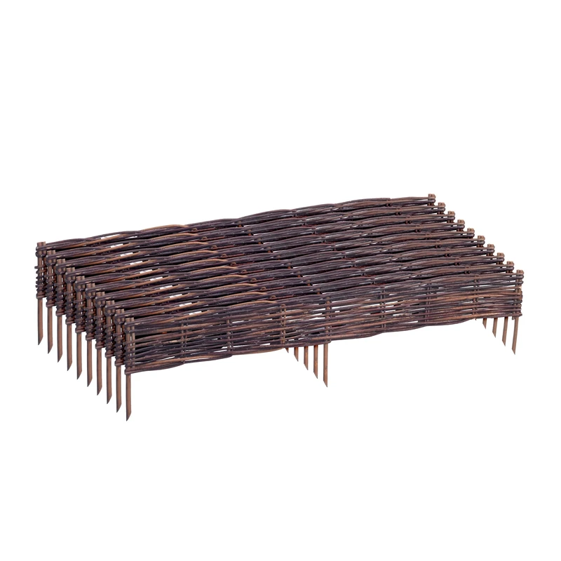 Relaxdays Willow Flowerbed Edging Set of 10, 10 x 100 cm, Push-in, Low, Brown