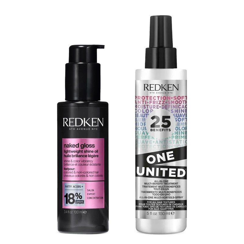 REDKEN Acidic Color Gloss Naked Gloss, Lightweight Hair Oil for Dull Hair 100ml and One United 25 Multi-Benefits Leave-In Conditioner and Treatment Spray for Increased Protection 150ml