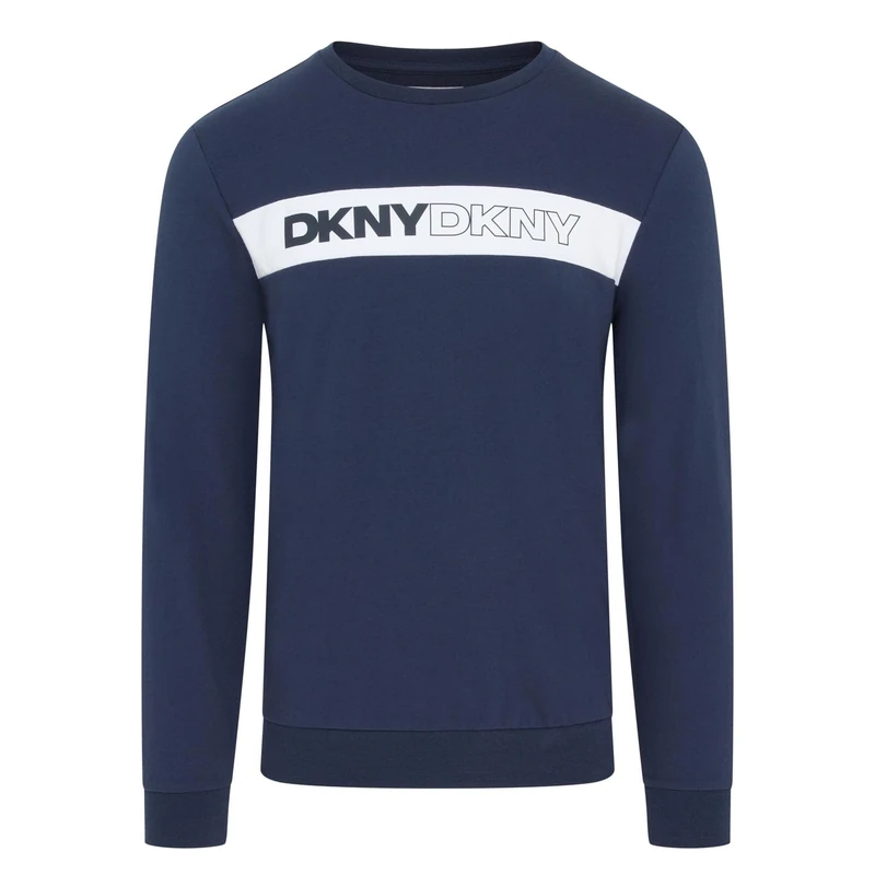 DKNY Braves Mens Long Sleeve T Shirt - 100% Cotton Mens T Shirt | Breathable Lounge Top | Regular Fit, Modern Design, 100% Cotton | Navy Blue Long Sleeve Top