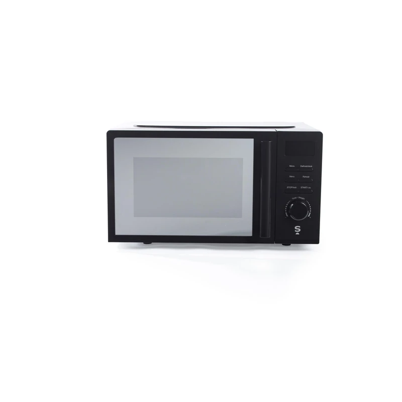 Salter 20L Digital Microwave – 8 Automatic Cooking Functions, 60-Minute Timer, LED Display, Defrost by Time/Weight, 25.5 cm Glass Turntable, Mirrored Screen, 800W, Black