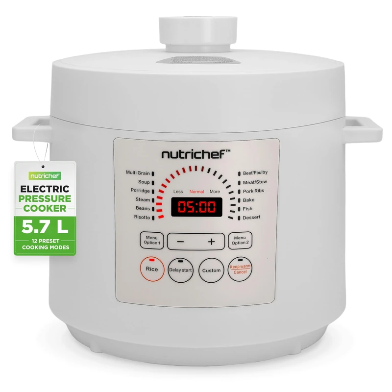 NutriChef Pressure Cooker Electric Multi Cooker 6L – 12 in 1 Multicooker Digital One Pot Cooker with Presets, Non Stick Inner Pot, Adjustable Time & Temperature, Black