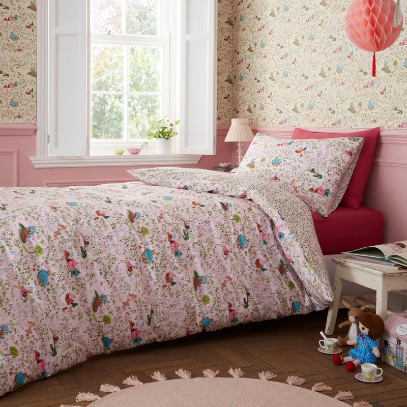 Belle & Boo Fairytale Reversible Cotton Double Duvet Cover Set with Pillowcases Pink