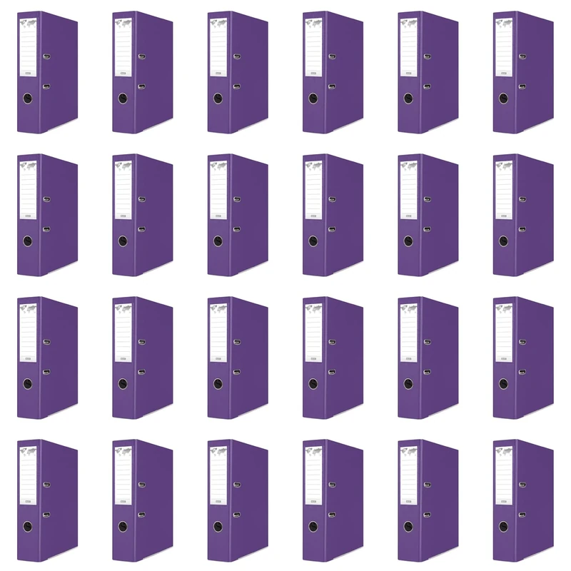 Officer Products Products Pack of 24 Folders, A4, 75 mm, Purple/Purple, Paper Cardboard, Plastic Cover, PP Slotted Folder, Office Folder, Cardboard Folder, File Folder, Metal Edge Protection