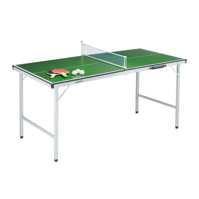 Relaxdays Foldable Midi Table Tennis Table with Net, Bats, Balls, 71x150x67cm, Green