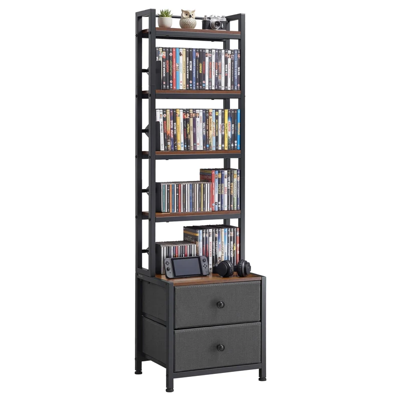 VEVOR Media Storage Cabinet, 4-Shelf DVD Shelf Organizer with Drawers