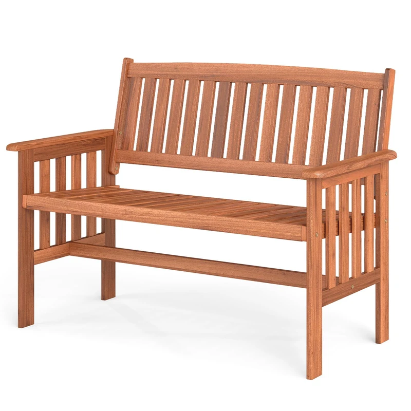 RELAX4LIFE 2-Person Garden Bench, Outdoor Park Bench Chair Slatted Seat, Solid Wood Patio Bench Loveseat for Backyard Porch Poolside (120 x 60 x 89 cm)