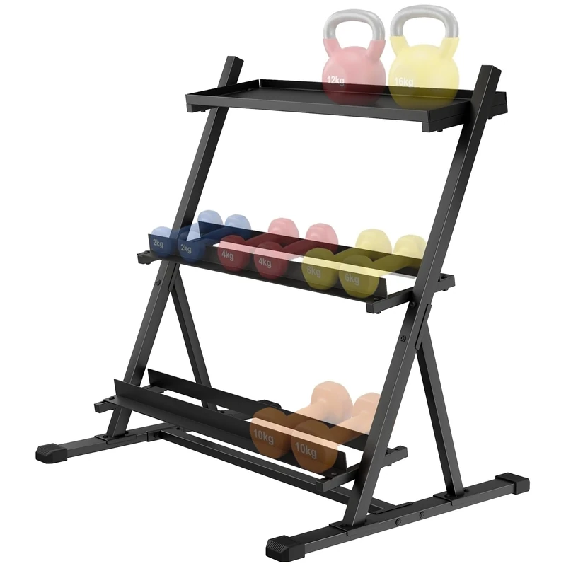 SPORTNOW 3-Tier Adjustable Dumbbell Rack, Heavy-Duty Weight Rack for Dumbbells, Kettlebells and Multiple Balls, Space-Saving Weight Storage Stand for Home Gym, 200 KG Capacity - Image 1