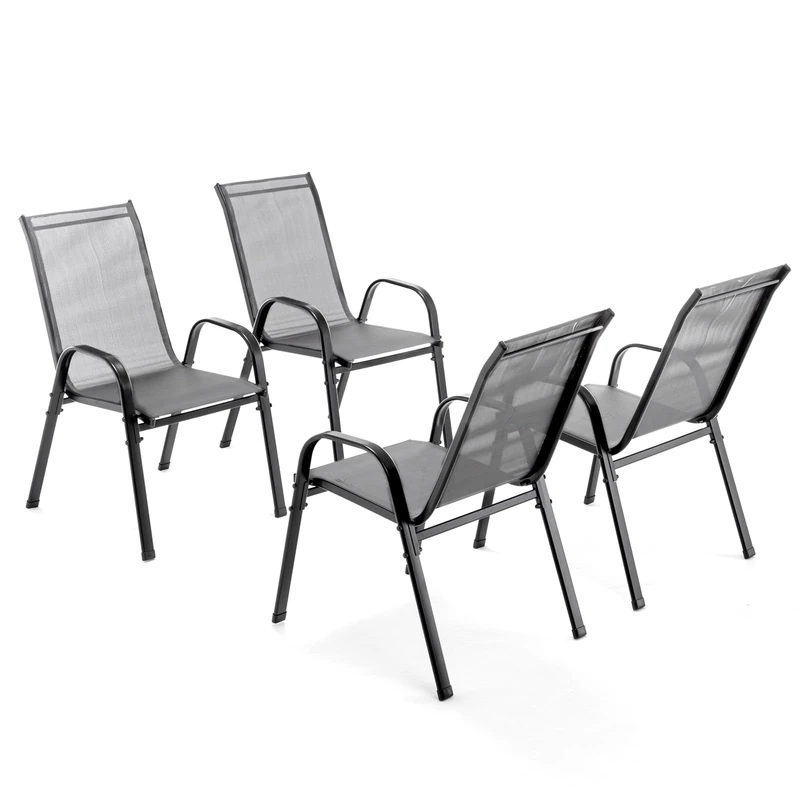 BIRCHTREE Garden Chairs Set of 4, Stackable Garden Furniture, Deck Chair, Weather-Resistant, Grey Chairs for Outdoor Seating