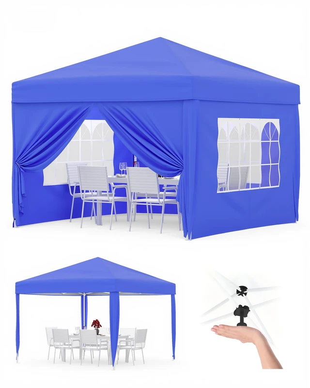 GarveeLife 3x3m Pop Up Gazebo with 4 Sidewalls, Waterproof Outdoor Gazebo UPF 50+ with 4 Stakes, 4 Ropes, 4 Sandbags & Carry Bag for Patio, Camping, Market & Outdoor Activities, Blue