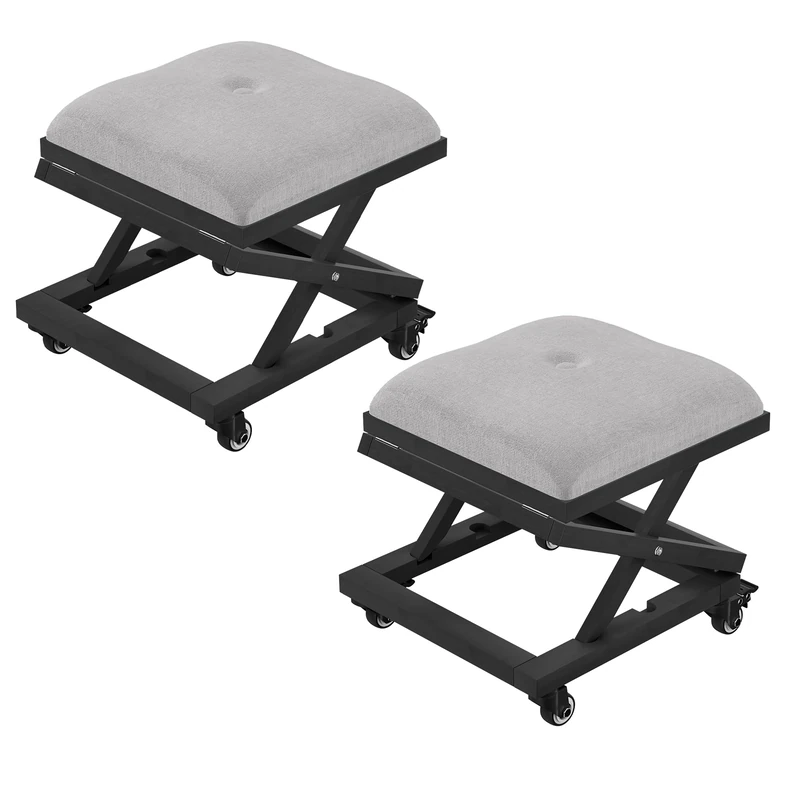 VECELO Foot Rest Under Desk Ottoman with Wheels, Height Adjustable Rolling Foot Stool Set of 2 with Cushioned Seat for Living Room, Bedroom, Home Office