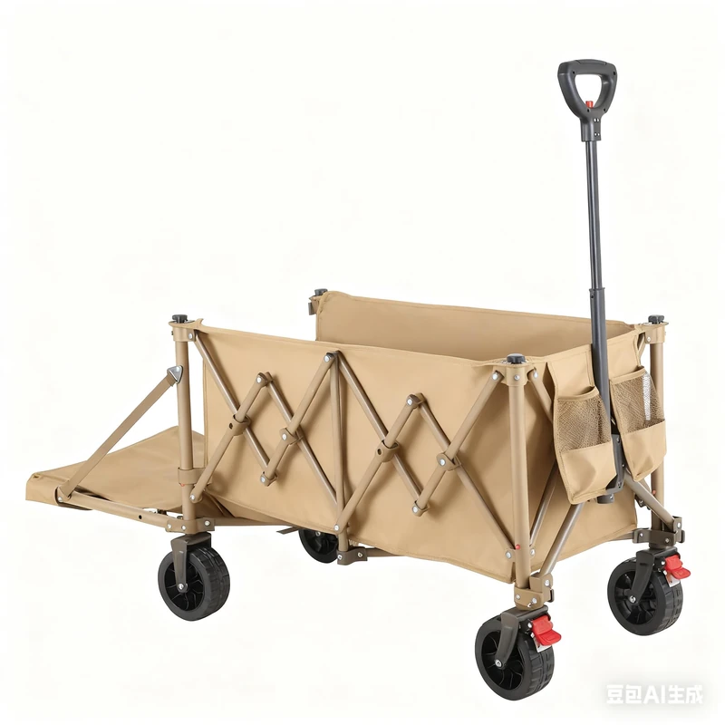 YEAUPE PRO Folding Cargo Trolley 180L and 120 kg | with Brake and Rear Opening | Adjustable Handle for Garden, Camping and Construction | Khaki