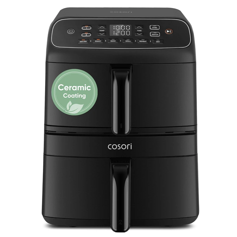 COSORI Air Fryer 8.6L, 39% Space-Saving Double-Stack Airfryer, Ceramic PFAS-Free,TurboBlaze Dual DC Motors for Even & Faster Cooking, Dishwasher Safe, Perfect for Family Meals