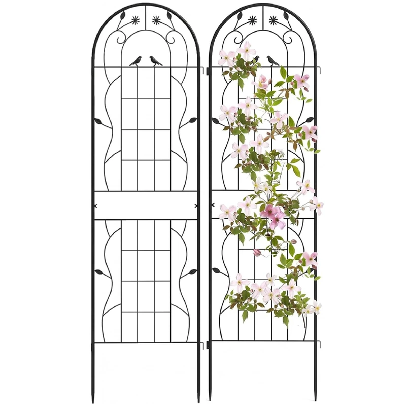 GiantexUK 180/220x50cm Garden Trellis, 2/4 Pack Tall Galvanized Metal Fence Climbing Plants Support Frame, Rustproof Lattice Grid Panels Barrier Edge Border for Roses Vegetables Vine (6FT, Black, 2)