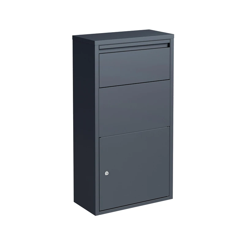 Relaxdays Parcel Box with Drop Flap, 2 Keys, Galvanized Steel, Freestanding Postbox, 82x44x22 cm, Grey