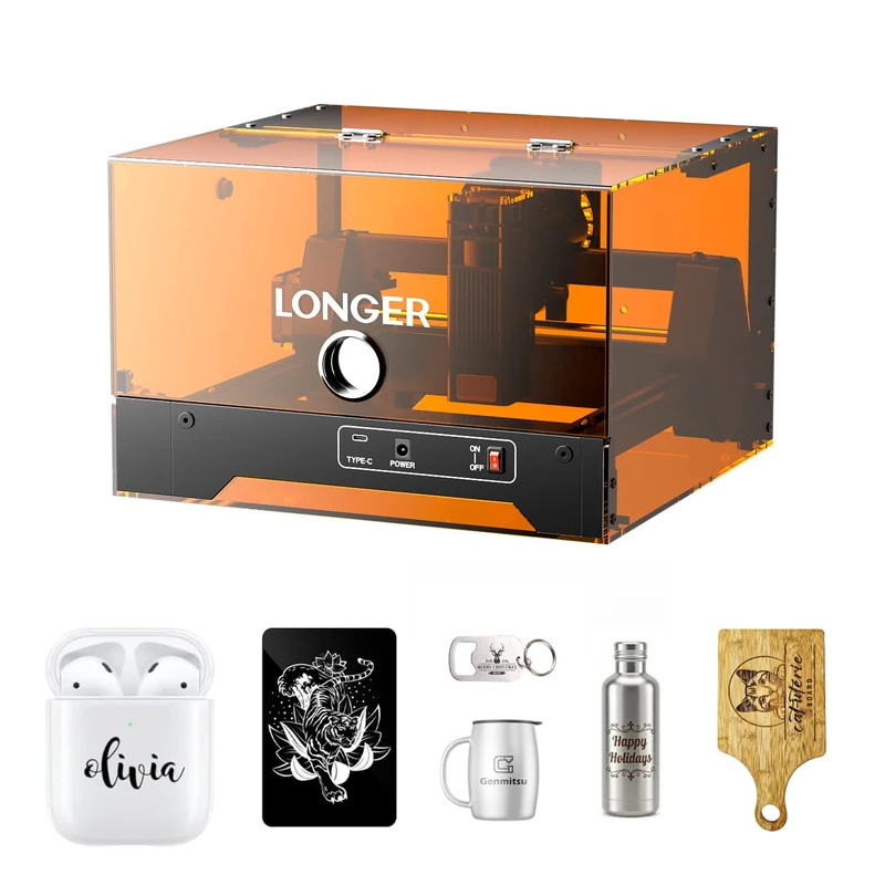 Longer Ray MiniS Laser Engraver 5.5W with housing. 130×125mm Working Area, Supports Offline Engraving. Suitable for Wood, Acrylic, Coated Metal, Leather and More. Ideal