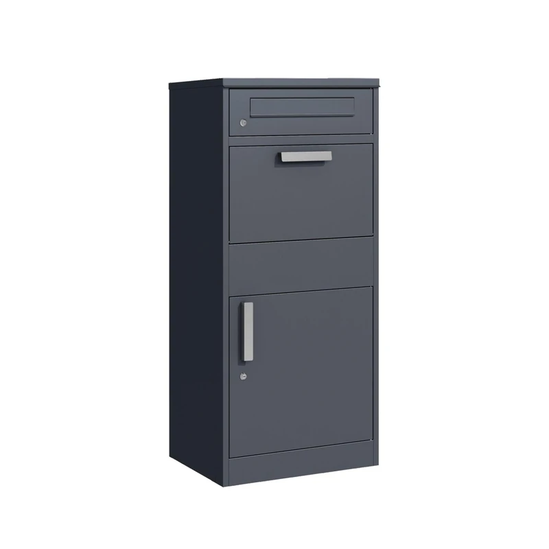 Relaxdays Letterbox with Parcel Compartment, 2 Keys, Galvanised Powder-Coated Steel, Grey, 112 x 51 x 38 cm