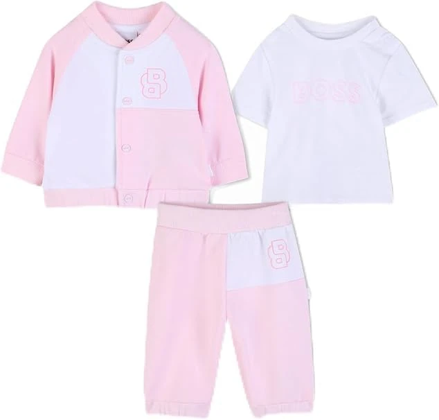 BOSS T-Shirt+Trousers+Cardigan Set Baby Girls, Pink, 9 Months - Image 1