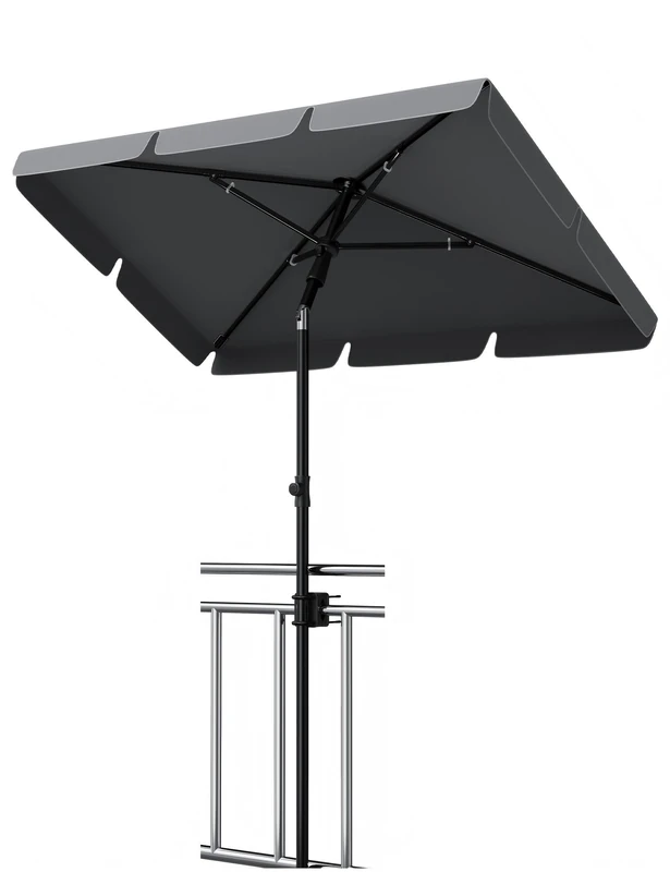 GarveeLife Balcony Parasol 200 x 125 cm with Umbrella Cover, UV50+ Parasol Rectangular, Bendable & Height Adjustable, Balcony Parasols with Holder, Ideal for Balcony, Garden and Patio, charcoal