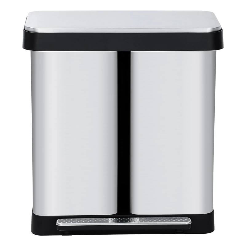 Recycling Trash Can, 60L Dual Compartment 30L x 2 Stainless Steel Kitchen Garbage Bin with Separate Pedals, Smudge-Proof Soft-Close Lids, Space-Saving Design for Home and Office Waste Sorting