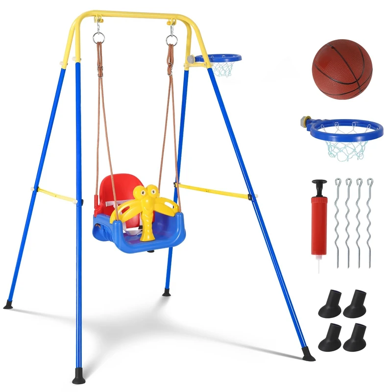 Kids Single Seat Swing, Durable PP Seat with Galvanized Steel Pipe Frame, Safe Outdoor Backyard Swing Set for Children, Weather-Resistant, Easy to Install, Stable and Comfortable Toddler Swing Chair