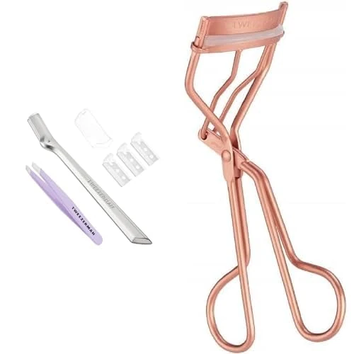 Tweezerman Eyebrow Razor & Lavender Mini Slant Tweezer Set, & Rose Gold Classic Curler, Includes Brow Razor with 3 Replacement Blades & Lavender Mini Slant Tweezers, & Lash Curler, (Pack of 3) - Image 1