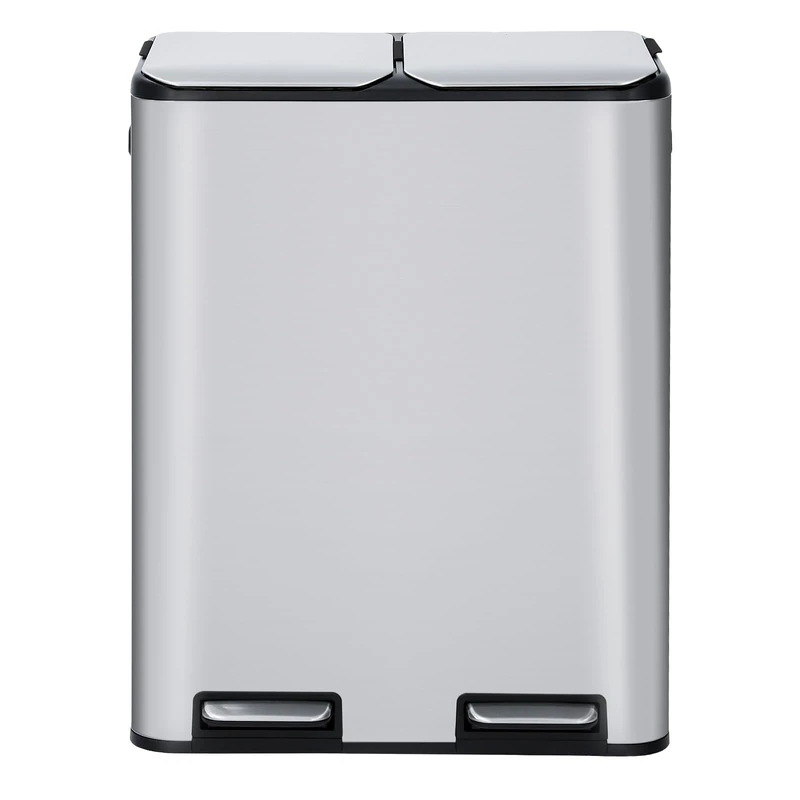 GarveeHome Recycling Trash Can, Dual Compartment30L x 2, Kitchen Garbage Bin with Separate Pedals, Smudge-Proof, Soft-Close Lids, Space-Saving Design for Home and Office Waste Sorting,Stainless Steel