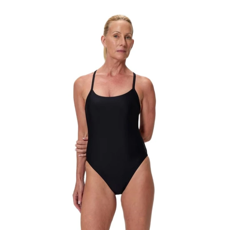 Speedo Women's Solid Racerback One Piece Swimsuit, Black/White, M