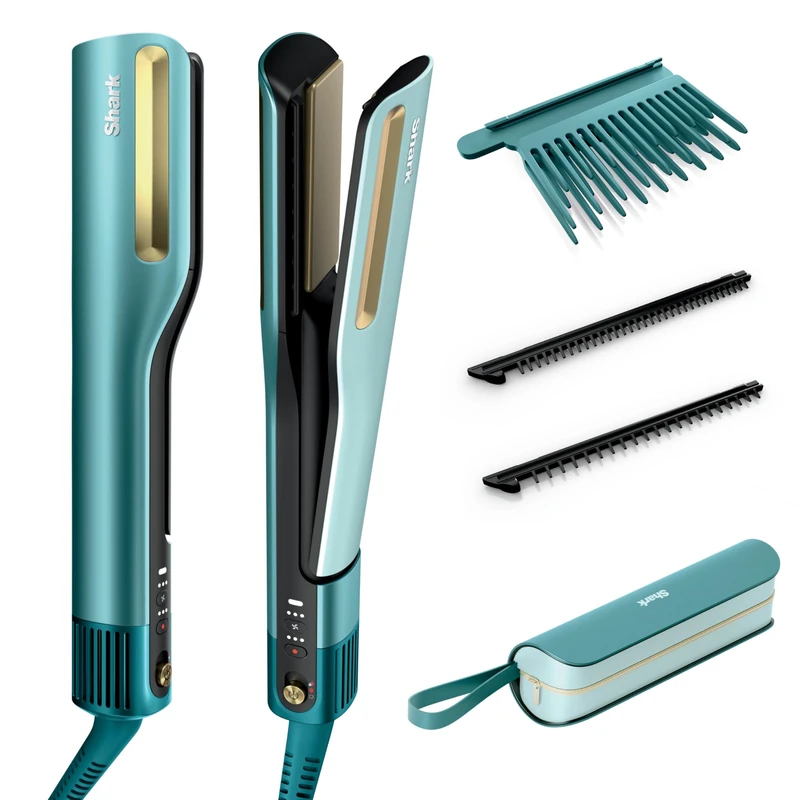 Shark SilkiPro Straight Hair Straightener + Dryer in One Tool with Heat-Resistant Storage Case-Turquoise Wave [HT401UKBL]