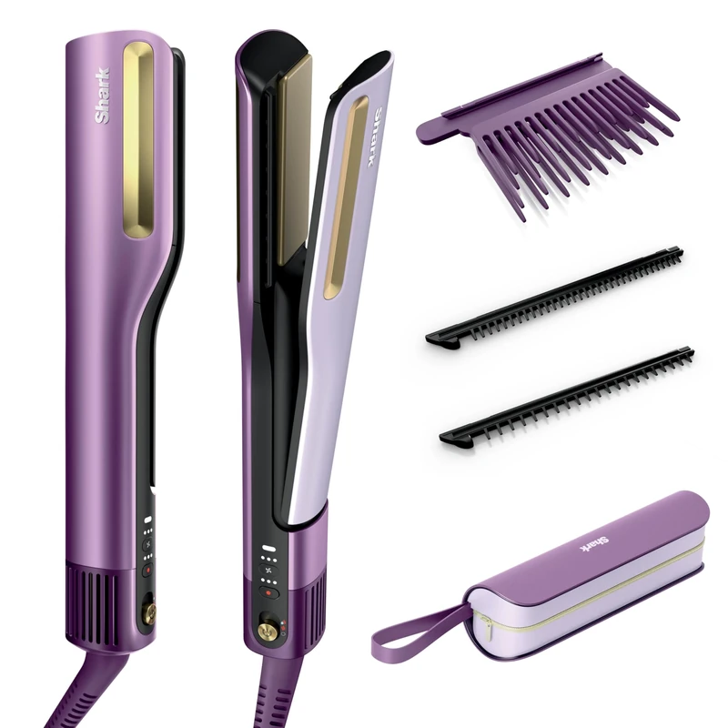 Shark SilkiPro Straight Hair Straightener + Dryer in One Tool with Heat-Resistant Storage Case-Plum Satin [HT401UKPU]