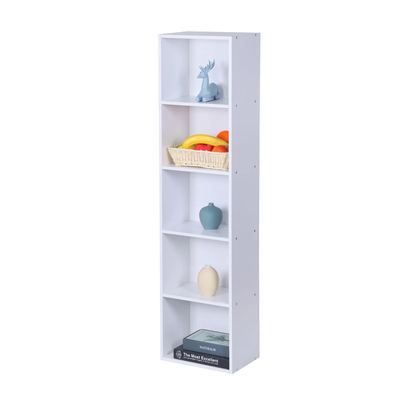 Relaxdays Cube Shelf with 5 Compartments, Freestanding Open Bookcase, 132 x 32 x 24 cm, White