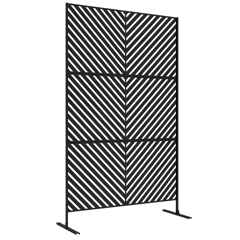 Outsunny Metal Outdoor Privacy Screen, Decorative Outdoor Divider with Stand and Expansion Screws, Freestanding Privacy Panel for Garden, Terrace, Triangle Style, Black