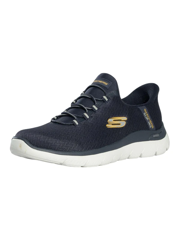 Skechers Men's Arch Fit Summits Kynor Trainers, Navy Mesh/Yellow Trim, 10