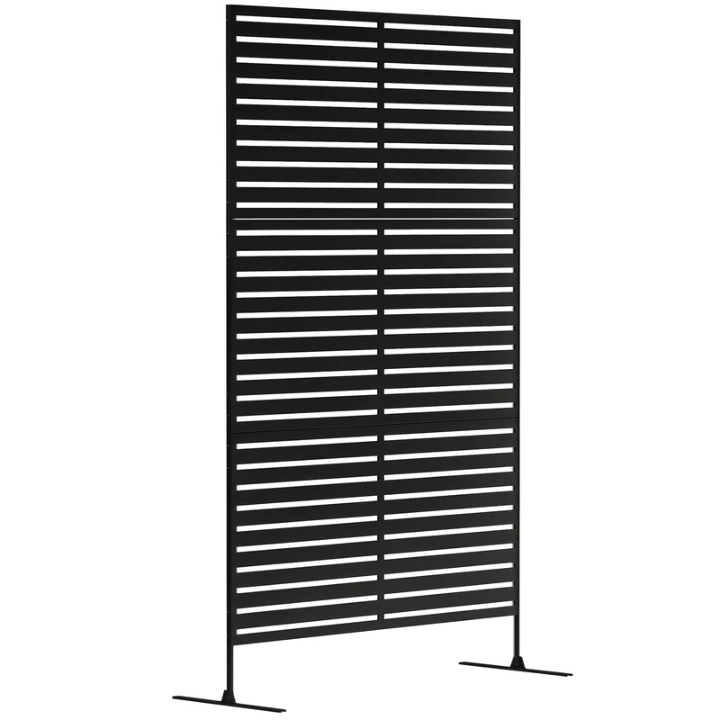 Outsunny Metal Outdoor Privacy Screen, 122 x 198 cm Decorative Privacy Fence Screen, Freestanding Outdoor Divider with Stand, Climbing Plant Trellis for Garden Walkway, Balcony, Patio, Striped Black
