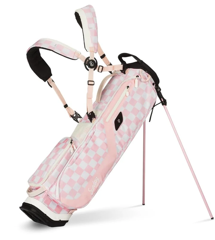 Sunday Golf El Camino Golf Bag by - Lightweight Stand Bag with Double Strap – Easy to Carry – Fits a Full Set of Clubs. Minimalist Golfers, and Golf Carts (Pink & White Check)