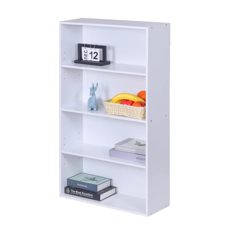 Relaxdays Bookcase with 4 Compartments, Adjustable Shelves, Free-Standing, White, 108x60x24 cm