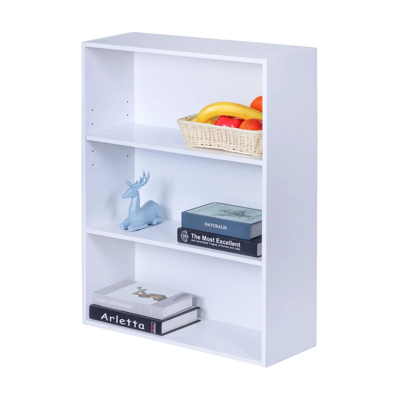 Relaxdays Bookcase with Adjustable Shelves, 82x60x24 cm, White, 3 Compartments, Freestanding Living Room Shelf
