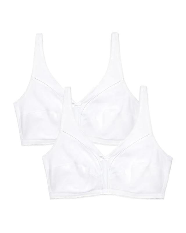 Fruit of The Loom Women's Cotton Soft Cup Bra – Wire-Free with Seamed Design for Extra Support, White/White, 36D