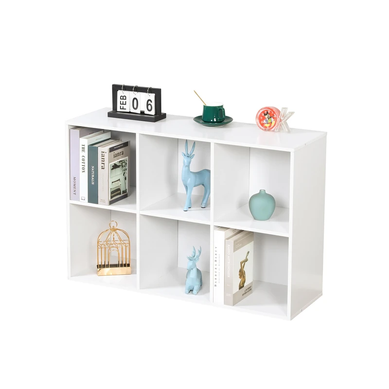 Relaxdays Cube Bookcase, 6 Compartments, Freestanding Shelf for Living Room, White, 91x61x30 cm