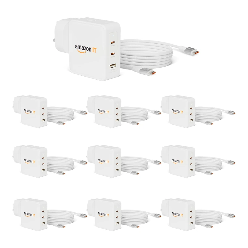 Amazon Basics, Amazon IT 140W Wall Charger with 240W USB-C Cable for iPhone, Laptops, White, 10 Pack