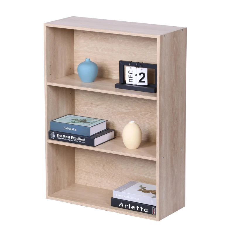 Relaxdays Oak Bookshelf with 3 Adjustable Compartments, 82x60x24cm for Living Room
