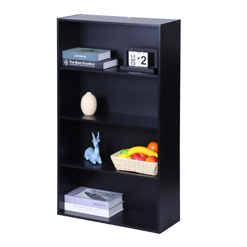 Relaxdays Bookcase with 4 Compartments, Adjustable Shelves, Freestanding, 108x60x24 cm, Black