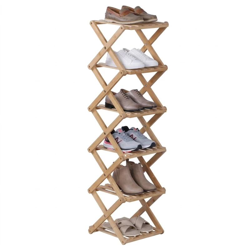 Relaxdays 6-Tier Folding Bamboo Shoe Rack for Hallway & Bedroom, 105x28x28 cm, Natural