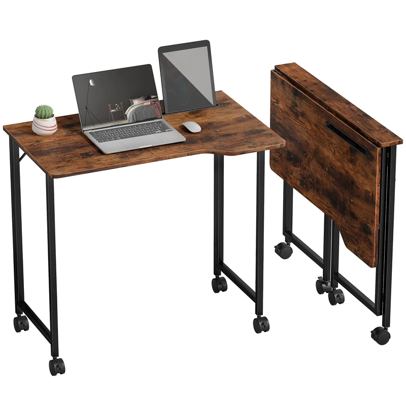 HOMCOM Small Folding Desk on Wheels for Small Space 80 cm Rustic Brown