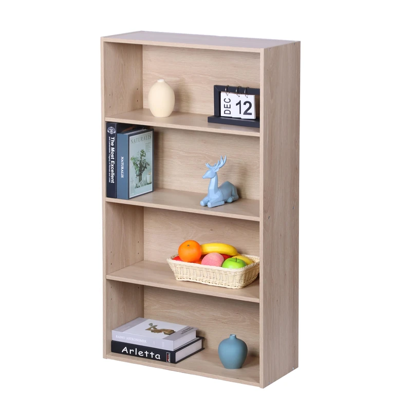 Relaxdays Bookcase, 4 Compartments, Adjustable Shelves, Freestanding Oak, 108x60x24 cm