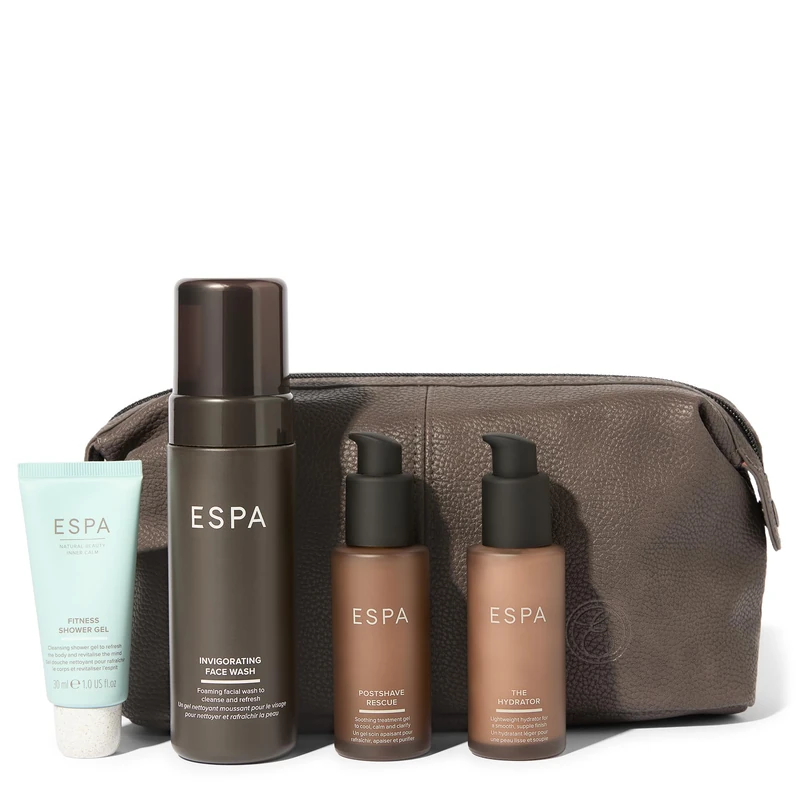 ESPA Men's Grooming Collection Gift Set | Skincare & Body Care for Him with Face Wash, Fitness Shower Gel, Hydrator & Postshave Rescue | Worth £91 with 3 Full Size Products and Brown Reusable Bag - Image 1