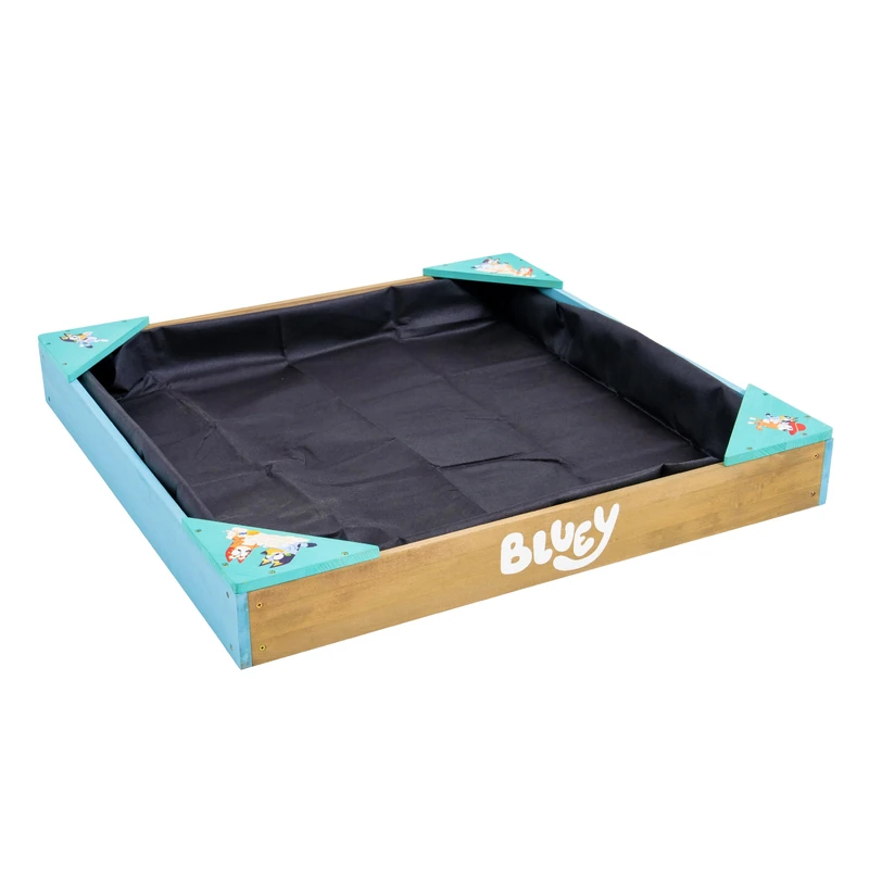 Bluey Wooden Sandpit with Cover FSC Certified Wooden Garden Sand Pit for Kids with Corner Seats Water Porous Liner Protective Cover Outdoor Play Ages 2+