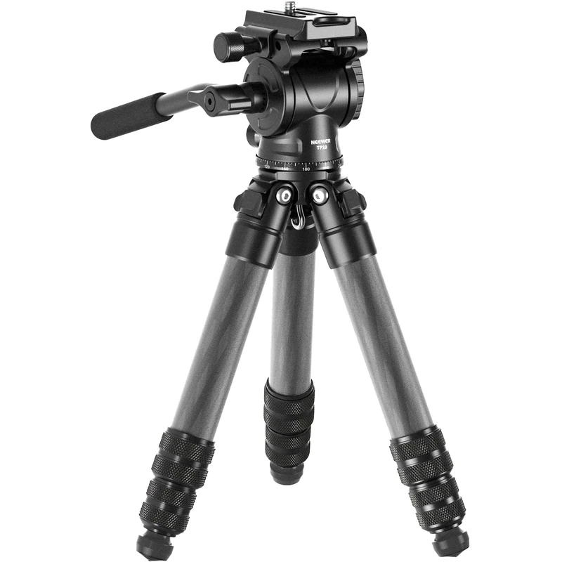 NEEWRE Carbon Fiber Desktop Mini Tripod for Camera, Tabletop Portable Travel Tripod with Video Fluid Head, QR Plate for TikTok DSLR Action Camera Video Recording Streaming, Max Load 6.6lb/3kg, TP10