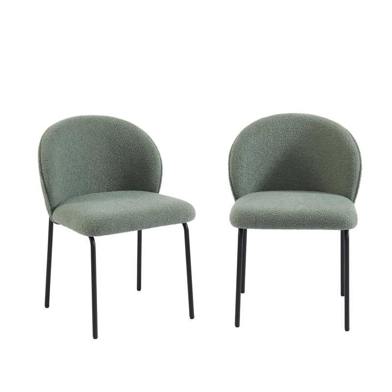 BAÏTA Set of 2 ZANA chairs, green looped fabric, black metal legs - Image 1