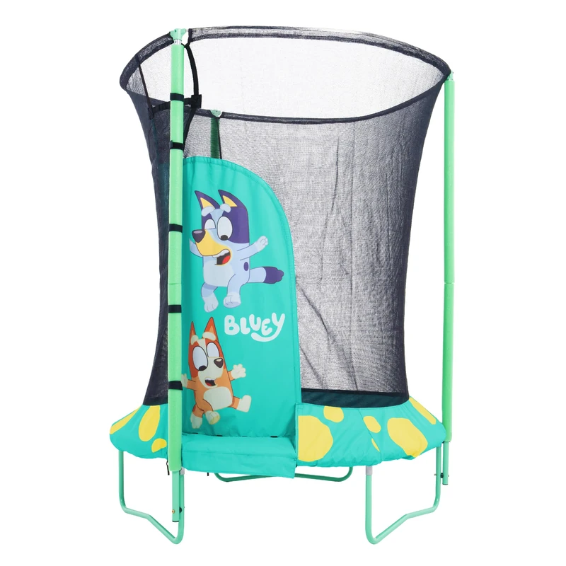 Bluey 4.5ft Trampoline with Enclosure Outdoor Garden Trampoline for Kids Zip Free IGLOO Door Padded Net Low Height Frame Active Play for Ages 3+