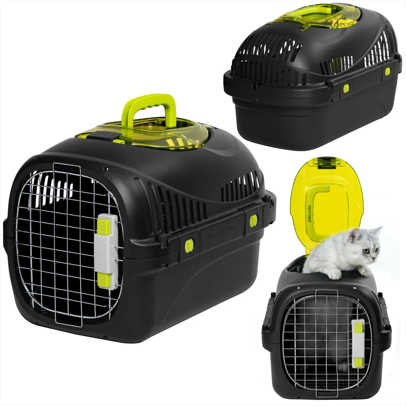 Peluvio Cat Carrier SAFY Hard-Sided up to 5 kg with Top Viewing Hatch, Double Lock Metal Door, Ventilated Cat & Dog Travel Box, Easy Clean Pet Carrier for Cats, Car Trips and Vet Visits 50x32x32 cm